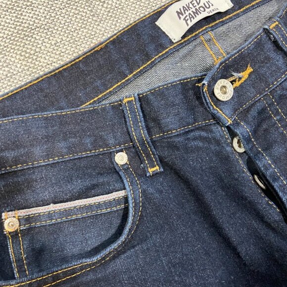Naked & Famous Skinny Guy Deep Indigo Stretch Selvedge Denim Button Fly Jeans 32 - Picture 2 of 10